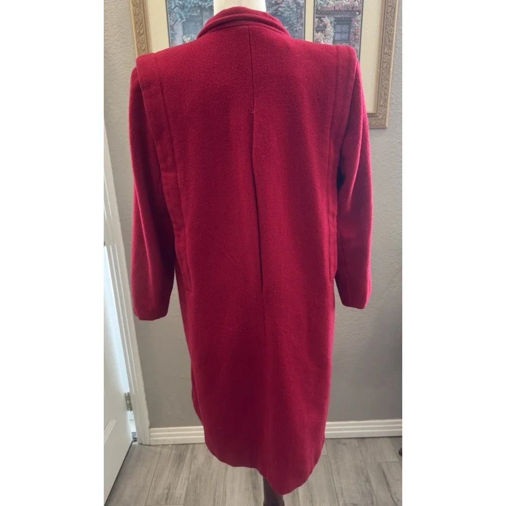 Vintage 80s Trench Pea Coat Cherry Red Boxy‎ Pleated Mid Wool Medium Petite